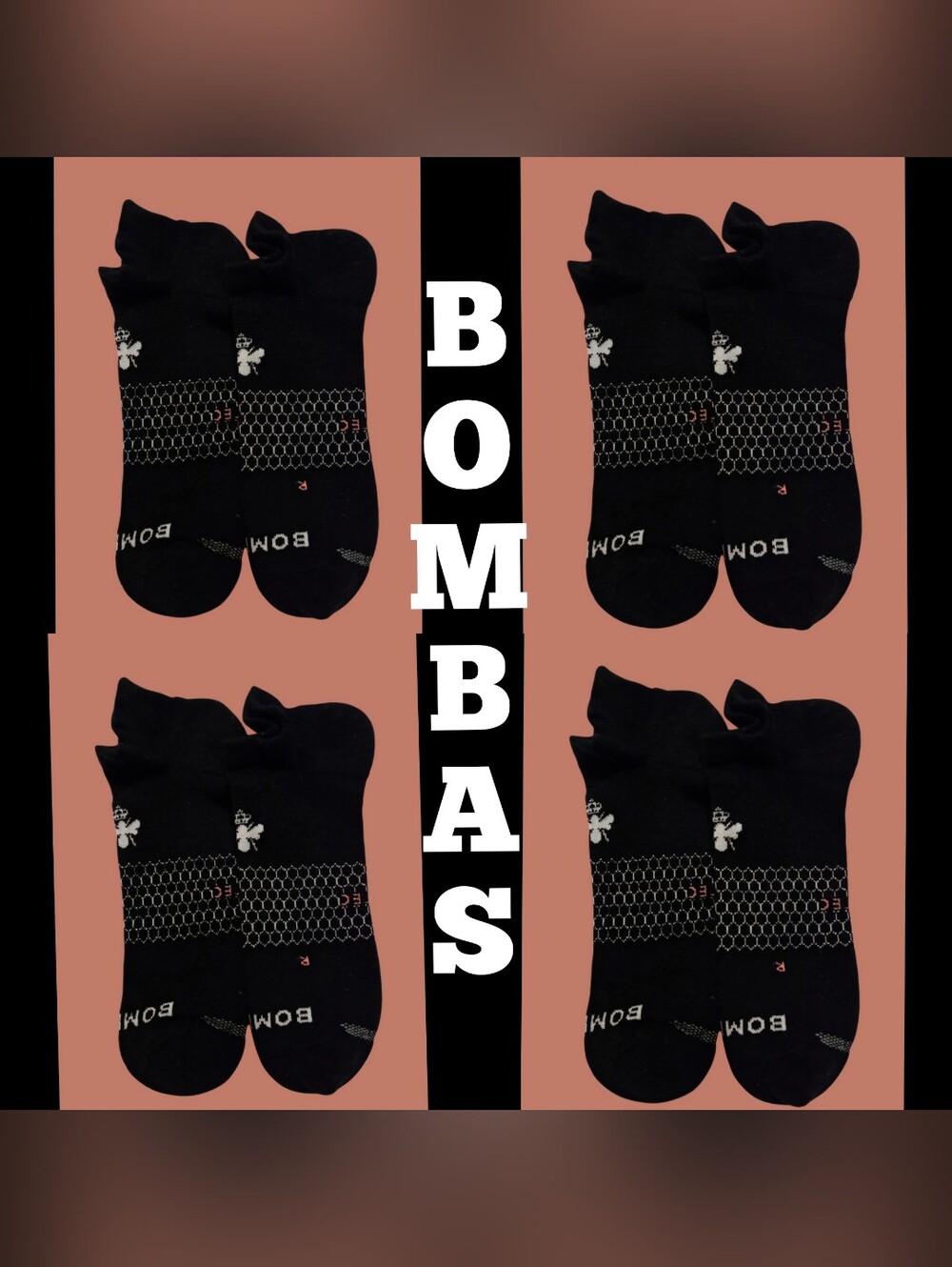 Bombas Ankle Socks 4 Pair BNWOT Mens Hex•Tec X Large Black & White